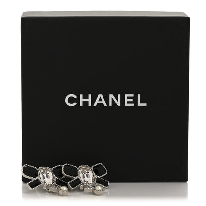 Chanel Crystal CC Bow Drop Earrings Silver Black 5 of 5