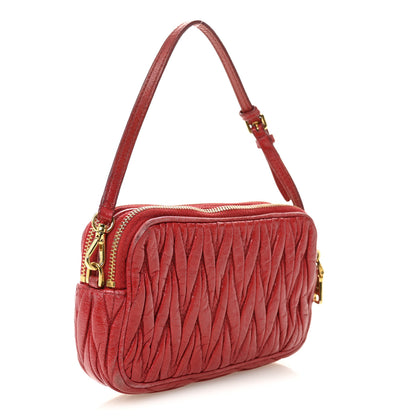 Miu Miu Nappa Matelasse Double Zip Pochette Clutch Rosso 3 of 13