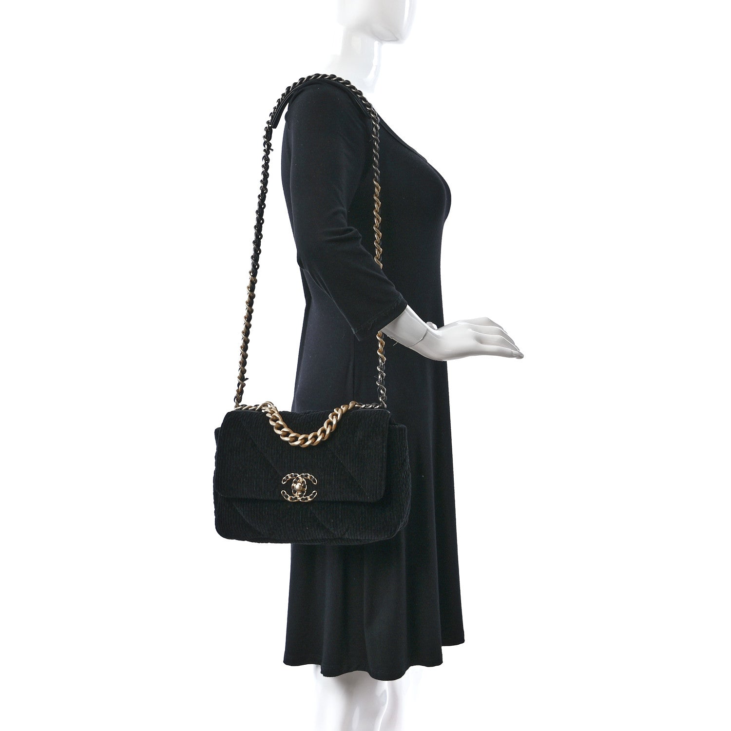 Chanel Corduroy Quilted Medium Chanel 19 Flap Black 2 of 9
