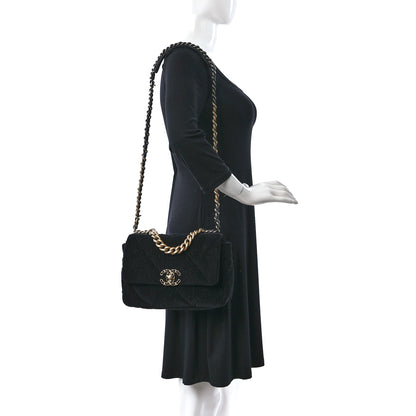 Chanel Corduroy Quilted Medium Chanel 19 Flap Black 2 of 9