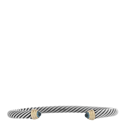 David Yurman Sterling Silver 14K Yellow Gold Blue Topaz 5mm Cable Classics Petite Color Bracelet 1 of 3