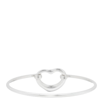 Tiffany Sterling Silver Diamond Elsa Peretti Open Heart Bangle Bracelet 2 of 3