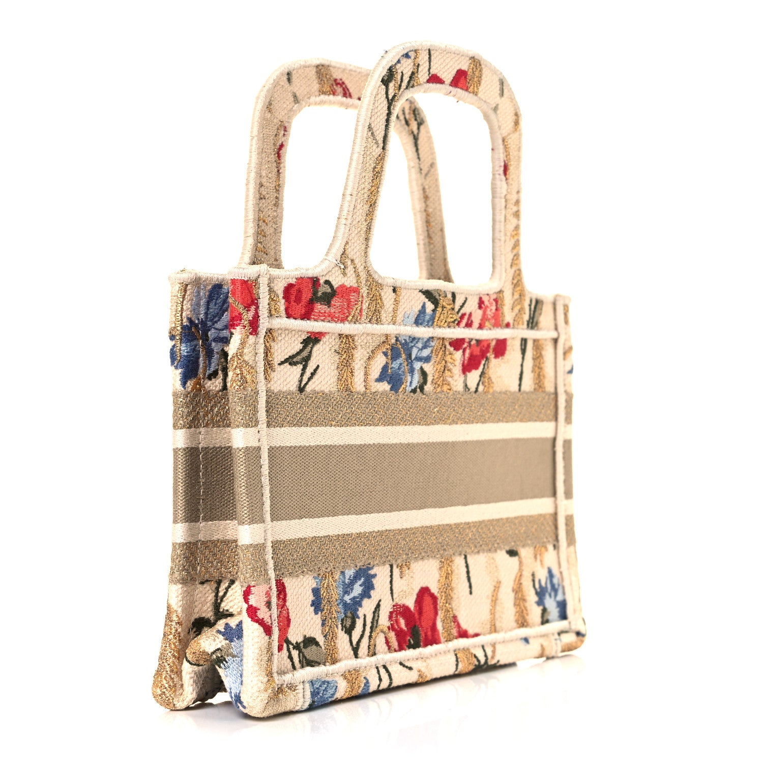 Christian Dior Canvas Embroidered Hibiscus Printed Mini Book Tote Beige Multicolor 3 of 9