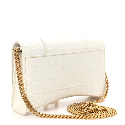 Balenciaga Shiny Calfskin Crocodile Embossed Hourglass Chain Bag White 3 of 10