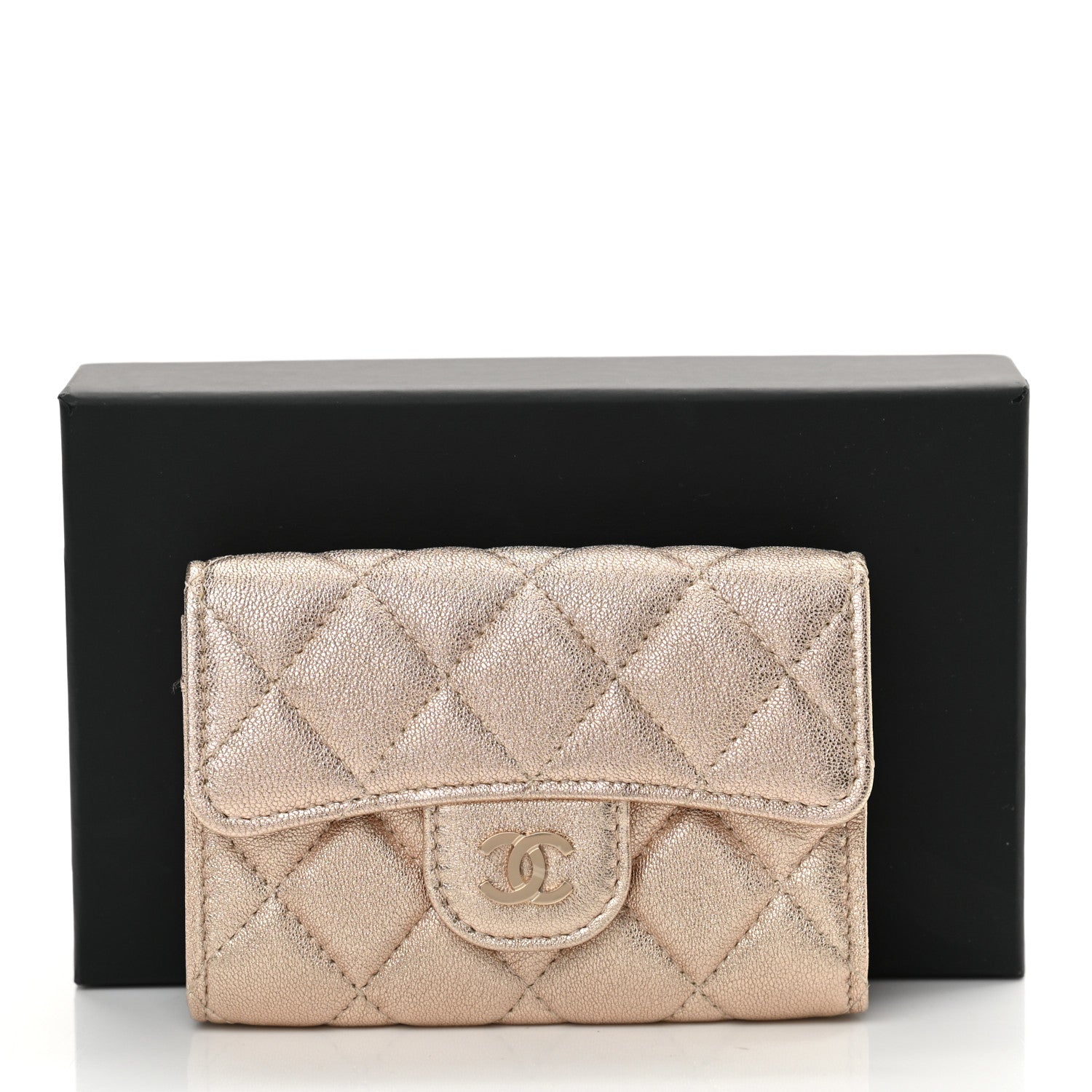 Chanel Metallic Lambskin Quilted Flap Card Holder Wallet Gold 10 of 10