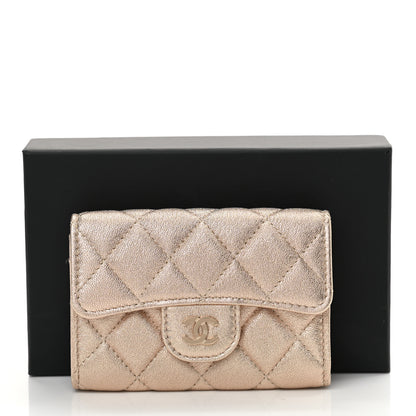 Chanel Metallic Lambskin Quilted Flap Card Holder Wallet Gold 10 of 10