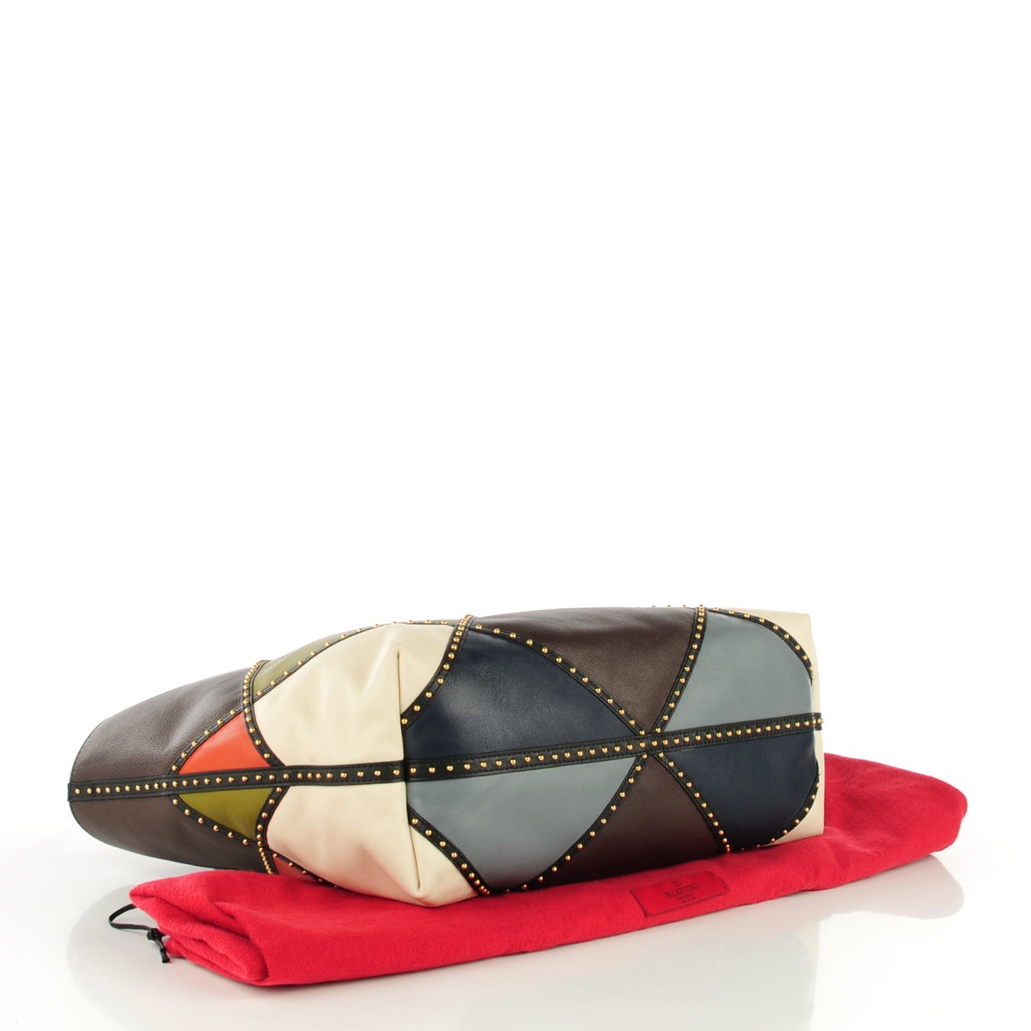 Calfskin Studded Colorblock Patchwork Tote