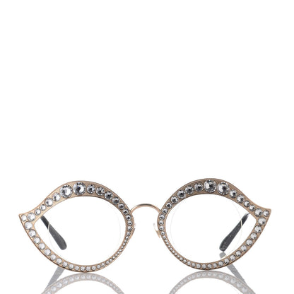 Gucci Metal Crystal Cat Eye Sunglasses GG0046S Gold 2 of 7