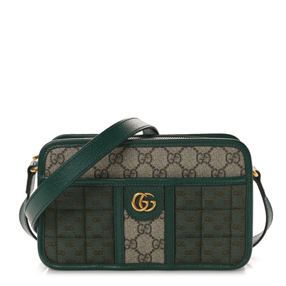 Gucci Monogram GG Mignon Textured Dollar Calfskin GG Supreme Monogram Quilted Mini GG Shoulder Bag Green Beige Ebony 1 of 10