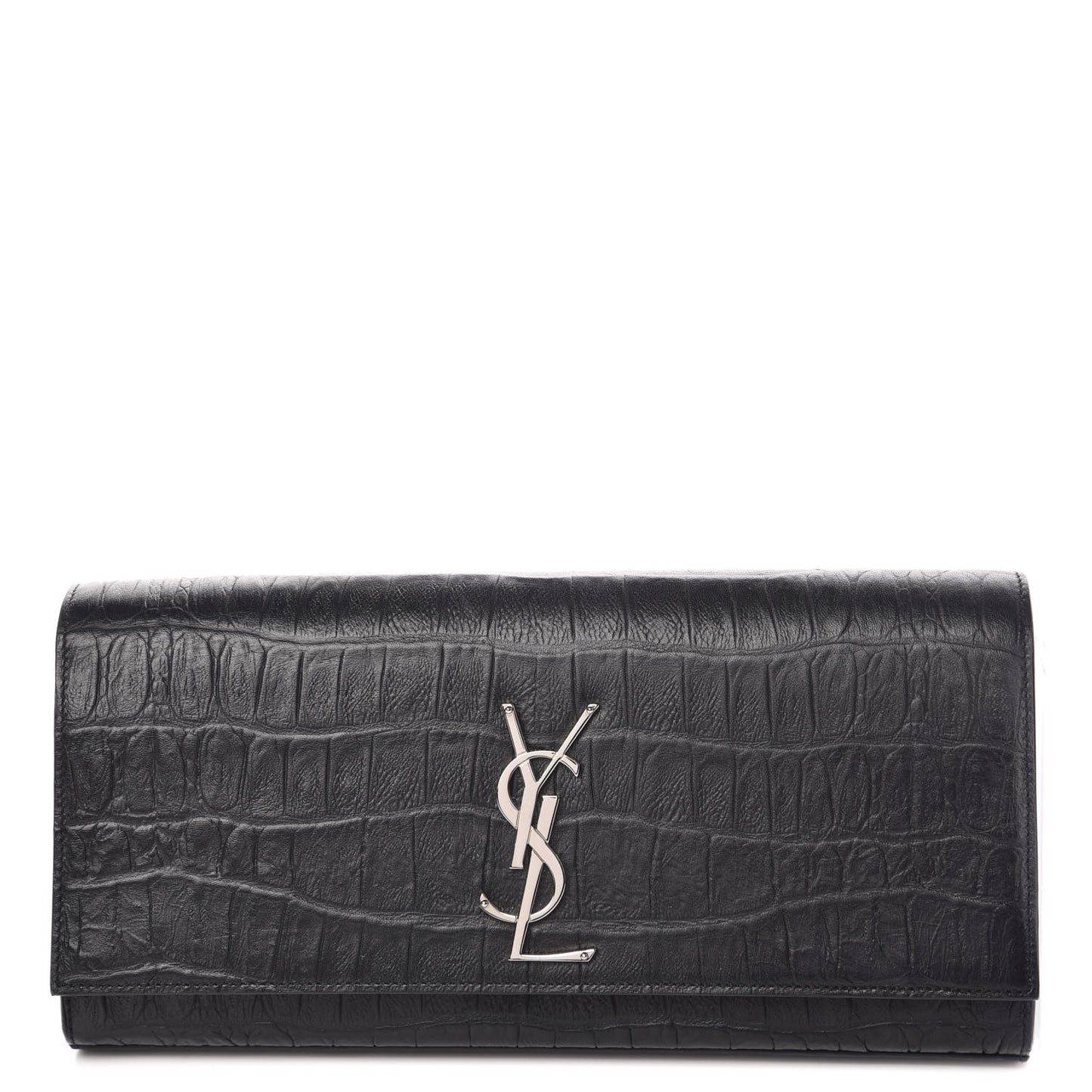 Calfskin Crocodile Embossed Classic Monogram Cassandre Clutch Black