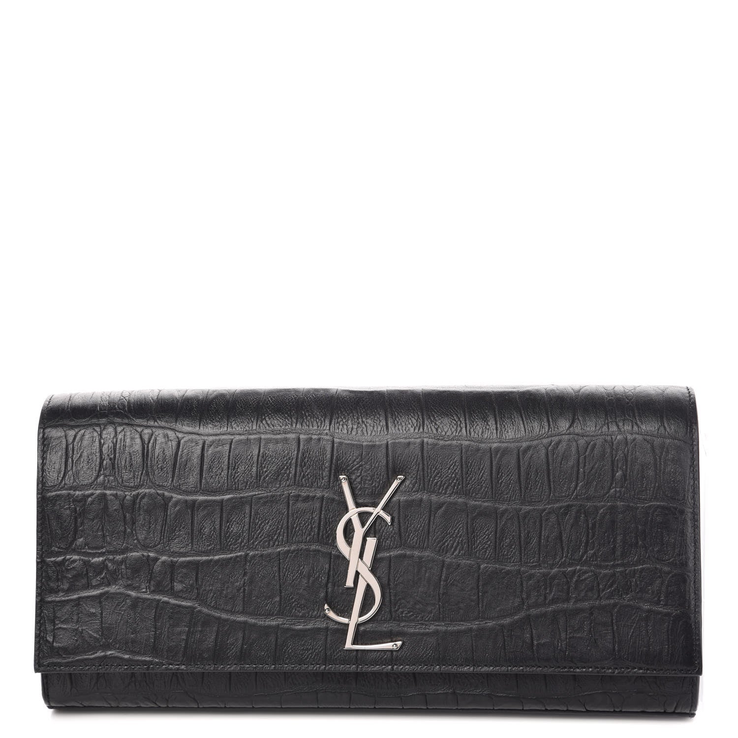 Saint Laurent Calfskin Crocodile Embossed Classic Monogram Cassandre Clutch Black 1 of 9