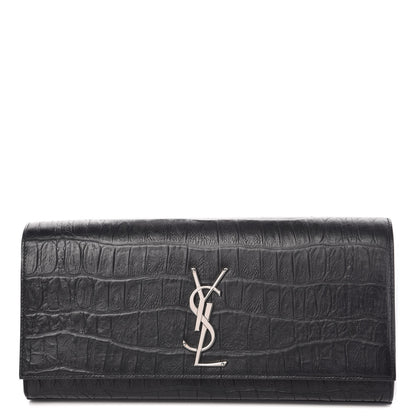 Saint Laurent Calfskin Crocodile Embossed Classic Monogram Cassandre Clutch Black 1 of 9