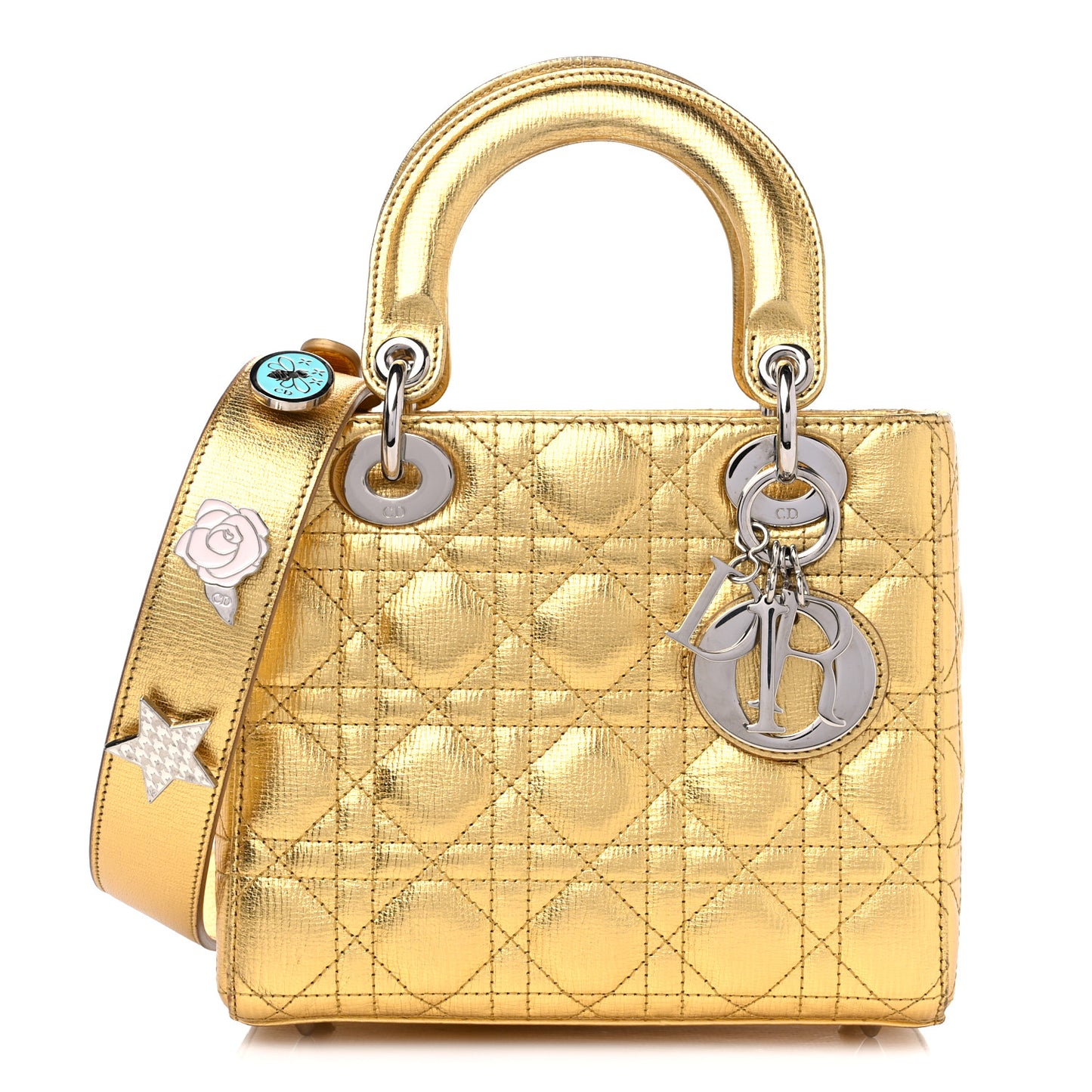 Metallic Grained Calfskin Cannage Small Lucky Badges My Lady Dior Gold