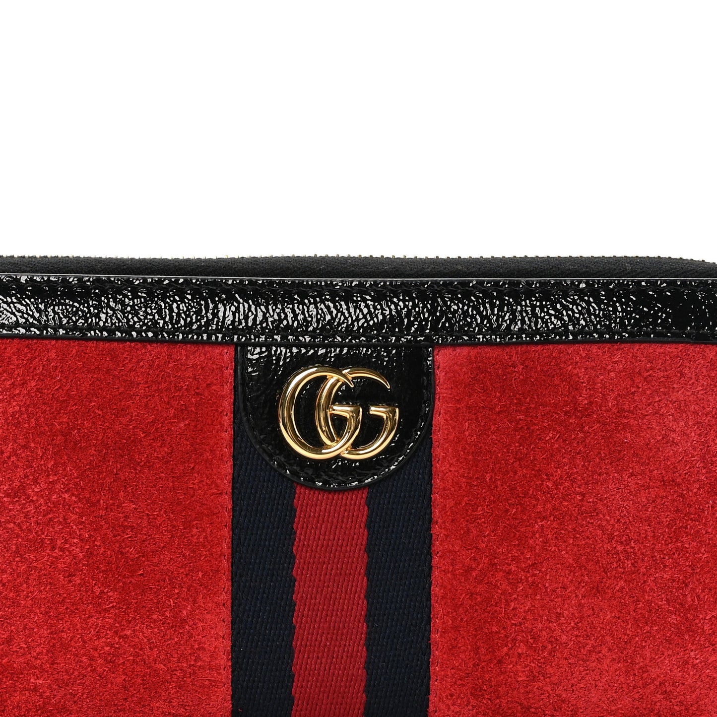 Suede Patent Web Ophidia Zip Around Wallet Hibiscus Red Black