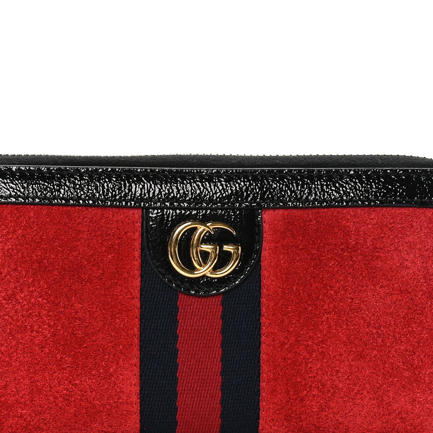 Gucci Suede Patent Web Ophidia Zip Around Wallet Hibiscus Red Black 9 of 9