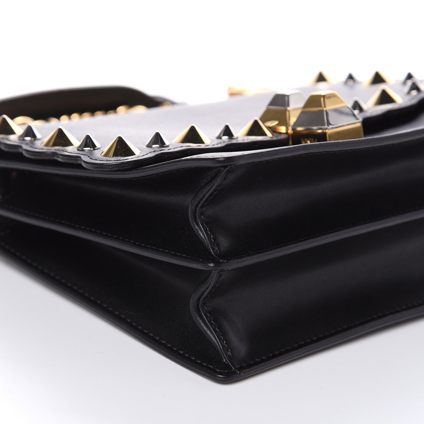 Vitello Liberty Metal Scalloped Multi Studded Small Kan I Shoulder Bag Black