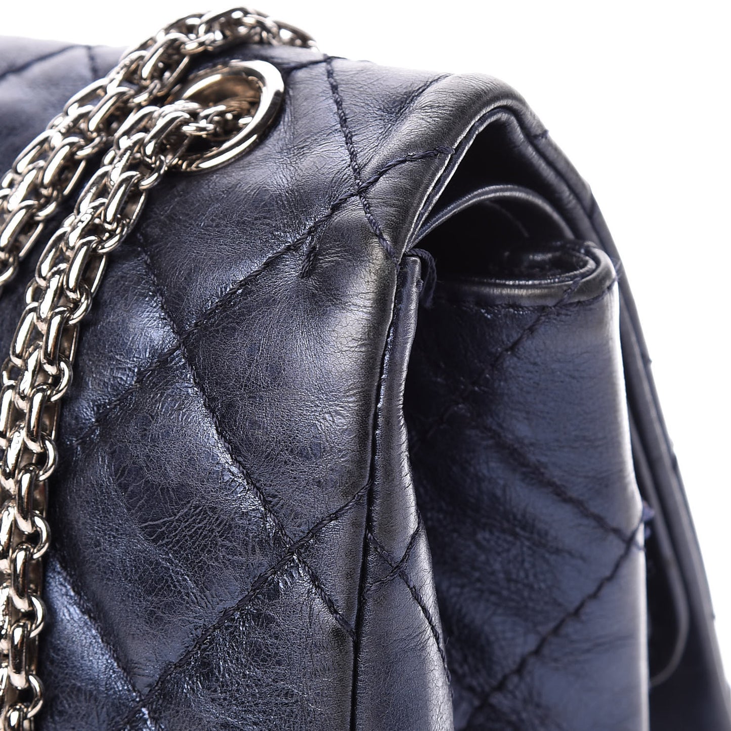 Metallic Calfskin Quilted 2.55 Reissue 227 Flap Dark Navy Blue