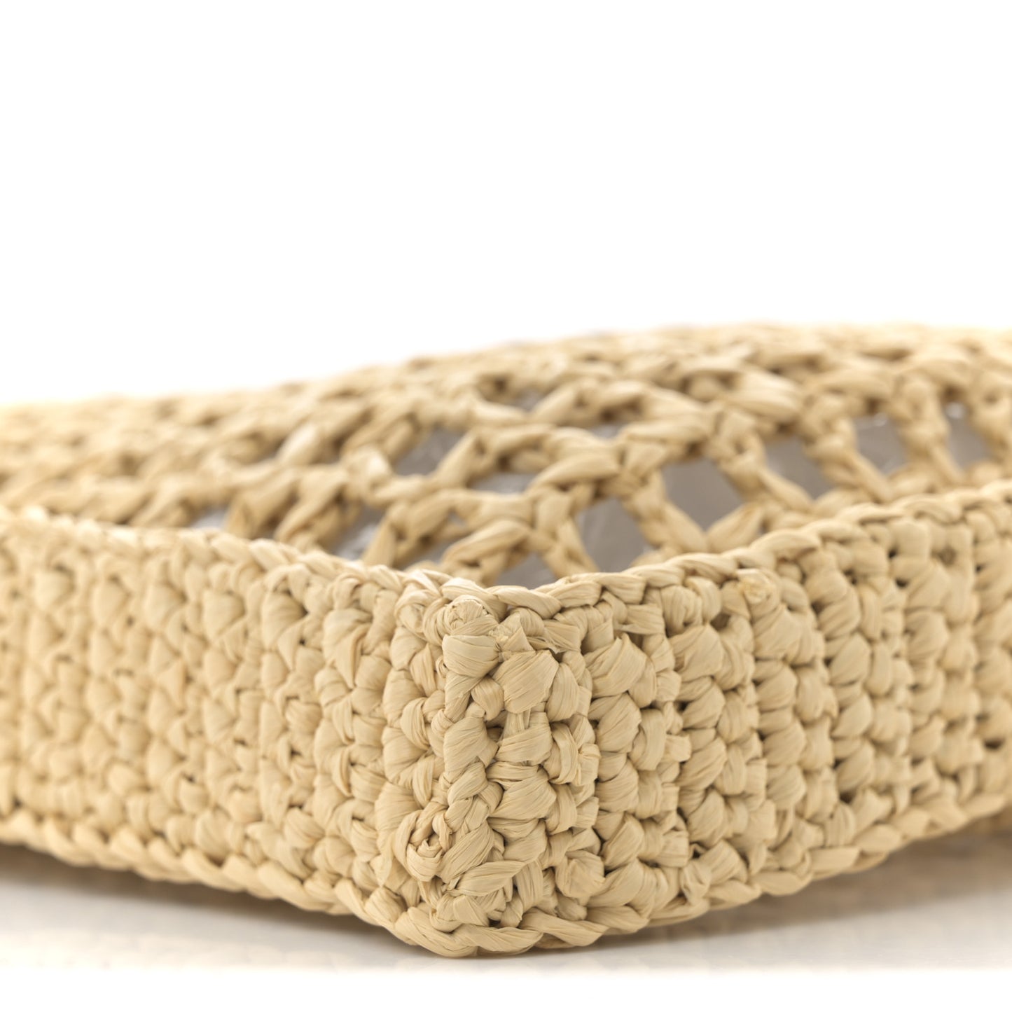 Yarn Raffia Effect Crochet Logo Embroidered Tote Bag Naturale