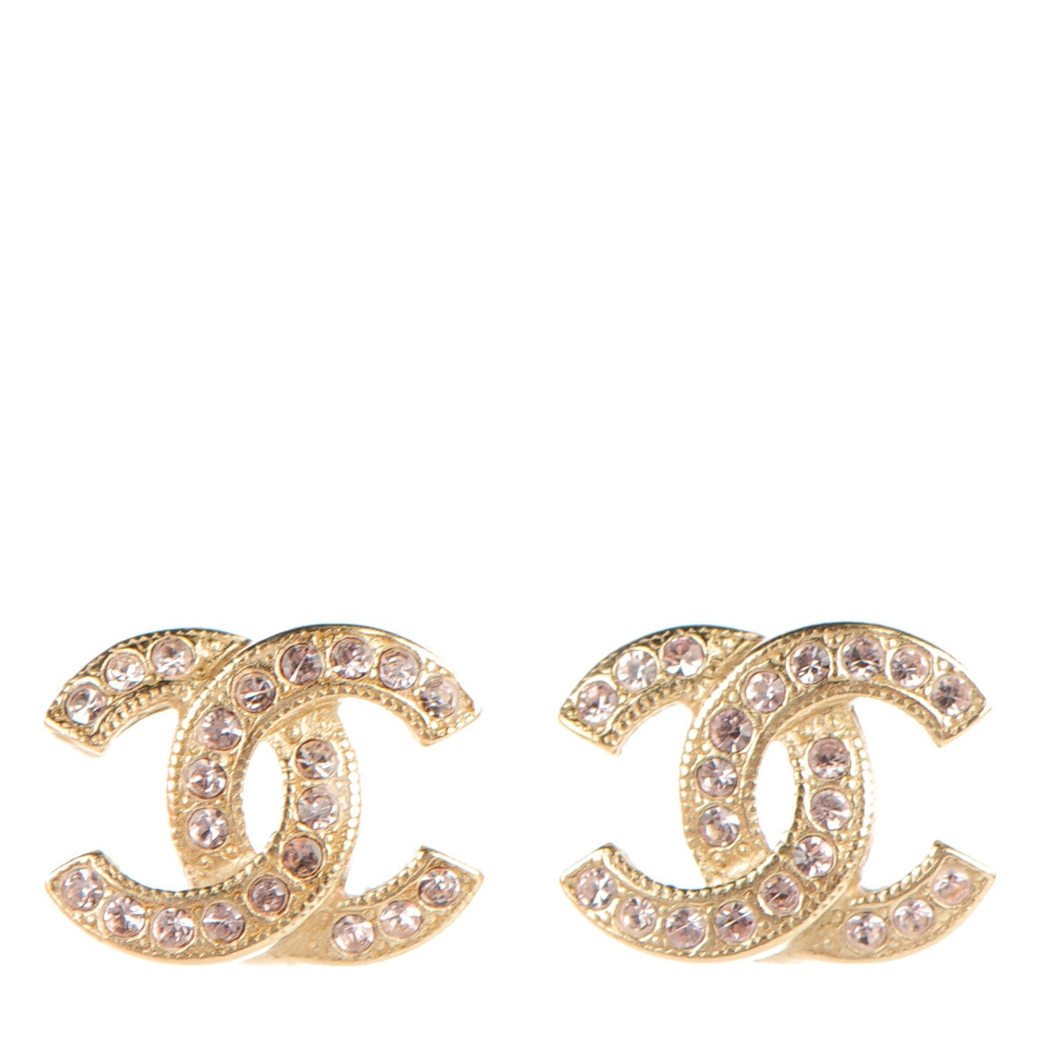 Chanel Crystal Twisted CC Earrings Light Gold Pale Pink 1 of 5