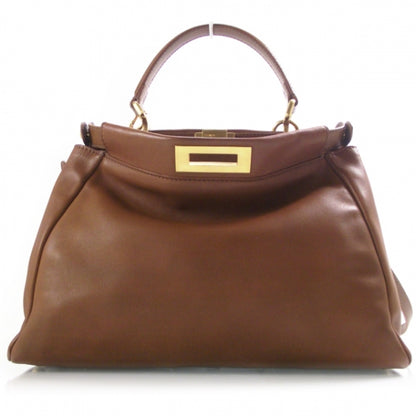 Fendi Vitello Saddle Medium Peekaboo Iconic Satchel Moro 1 of 11