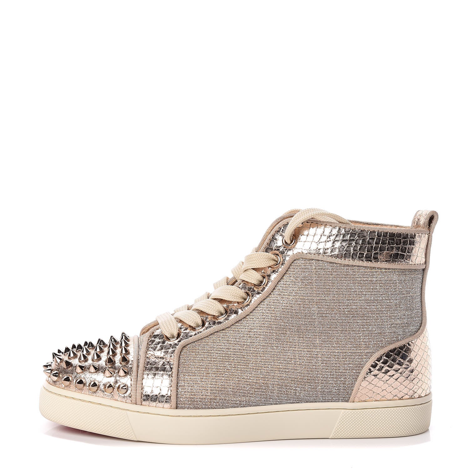 Christian Louboutin Lame Womens Lou Spikes Flat Sneakers 37.5 Gold 1 of 9