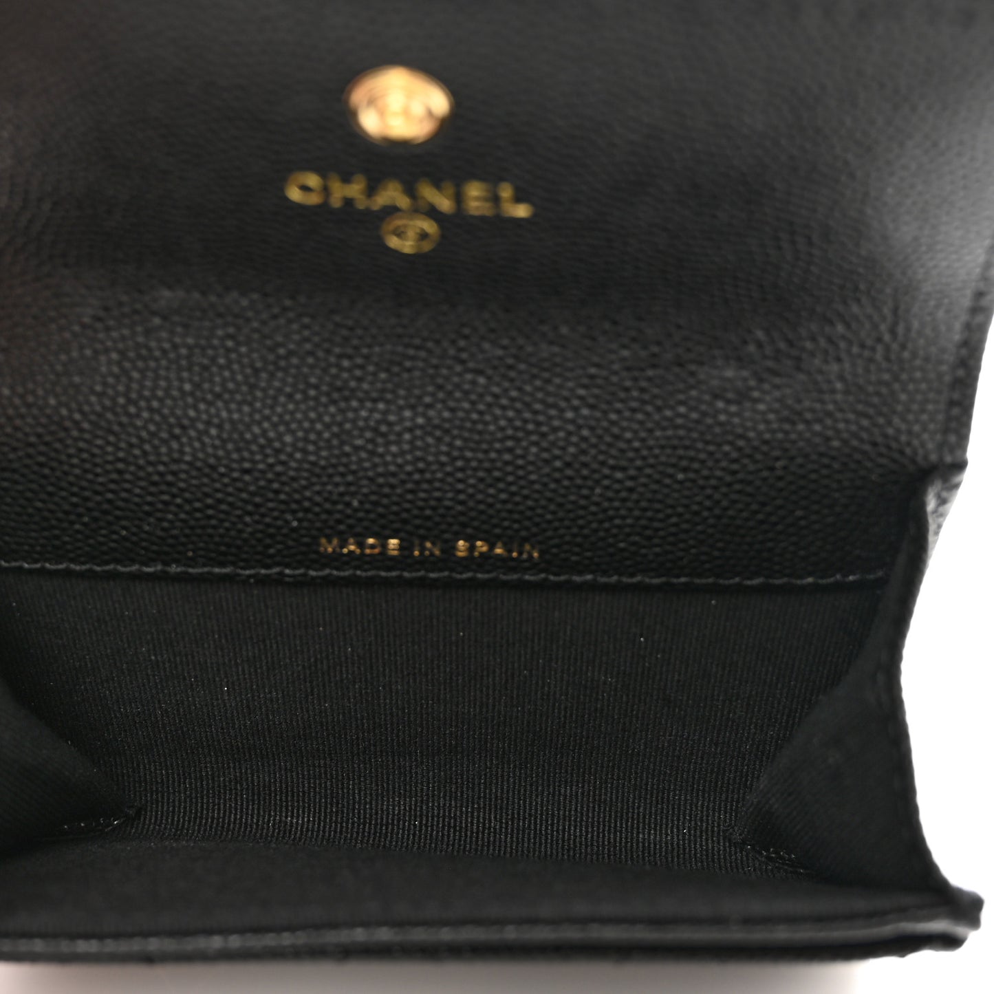 Caviar Quilted Enamel Coco Casino Flap Card Holder Wallet Black