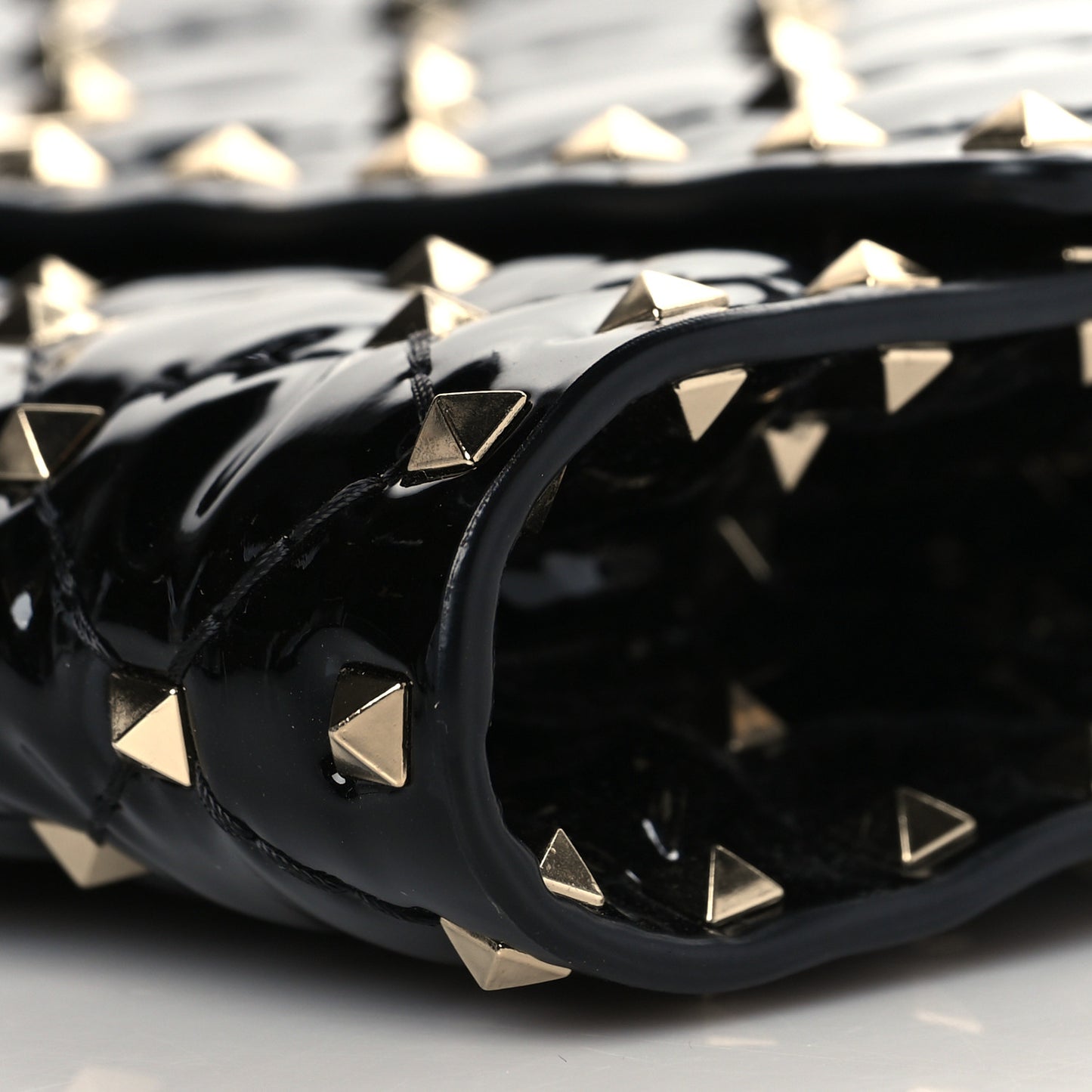 Patent Rockstud Spike Wallet on Chain Black