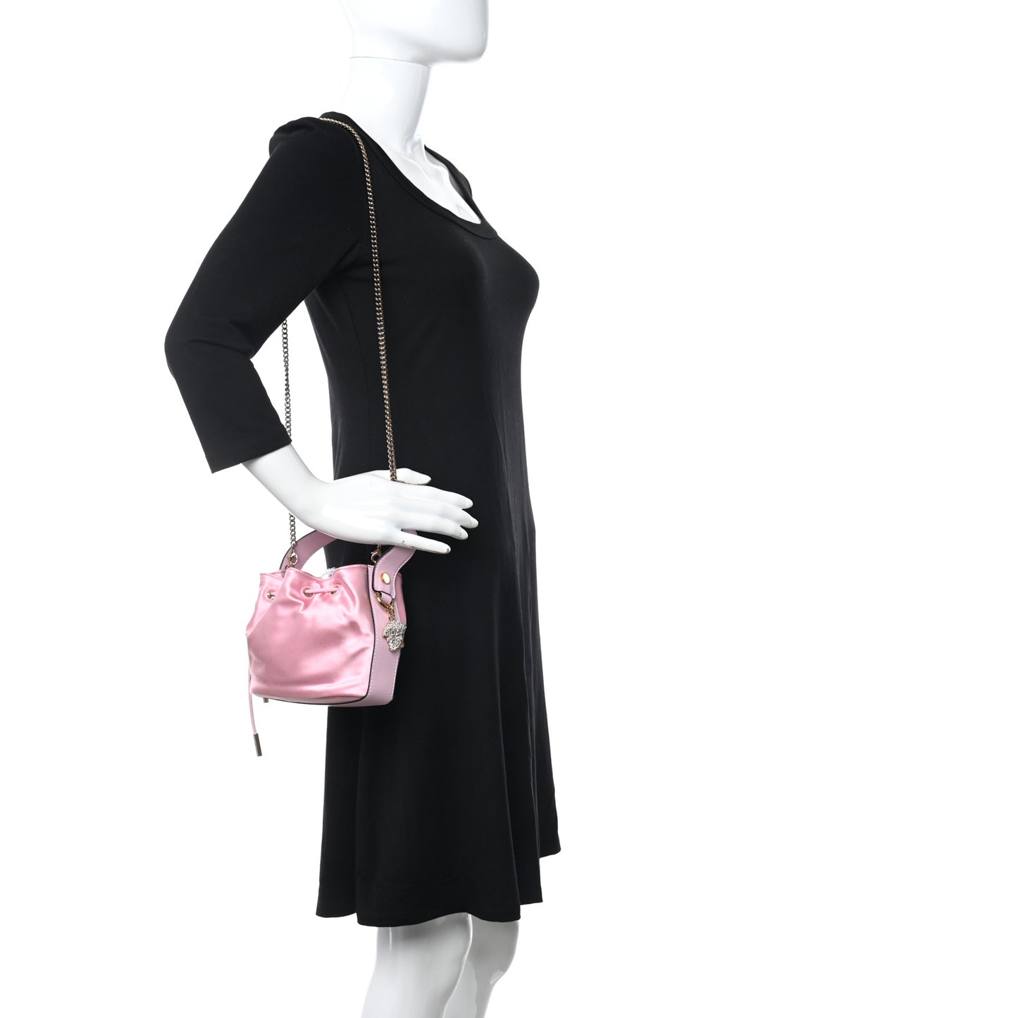 Satin Medusa Drawstring Bucket Bag Pink