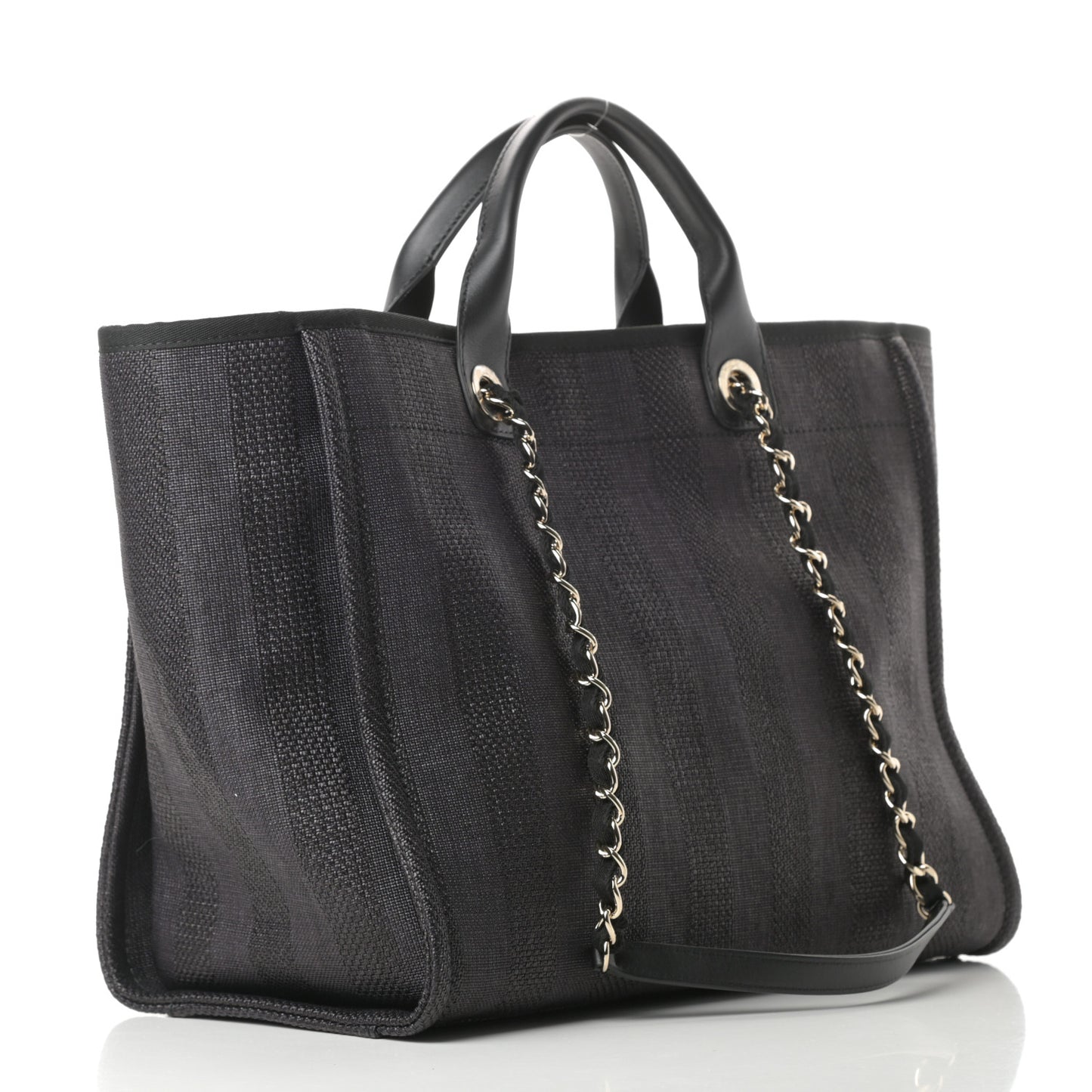 Mixed Fibers Calfskin Striped Medium Deauville Tote Black