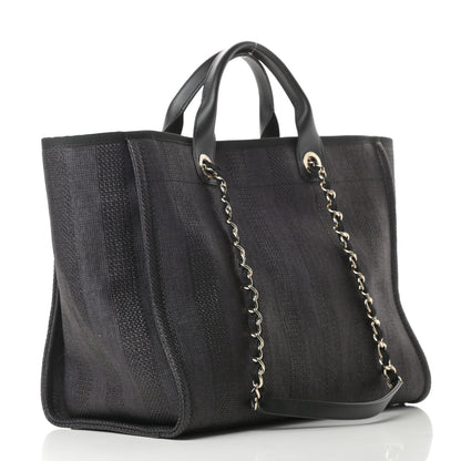 Chanel Mixed Fibers Calfskin Striped Medium Deauville Tote Black 3 of 10