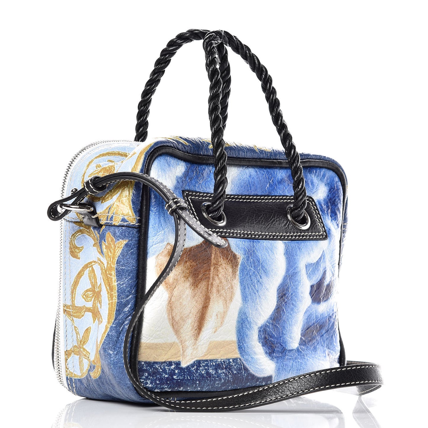 Agneau Floral Print Small Blanket Square Tote Bleu