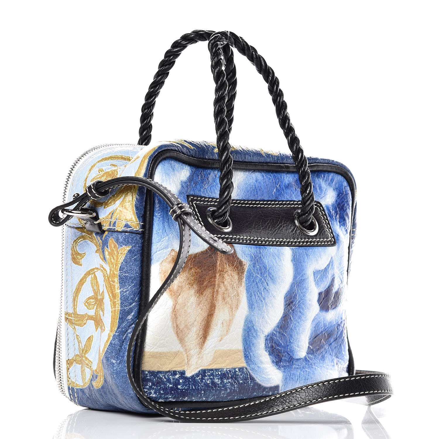 Balenciaga Agneau Floral Print Small Blanket Square Tote Bleu 3 of 9