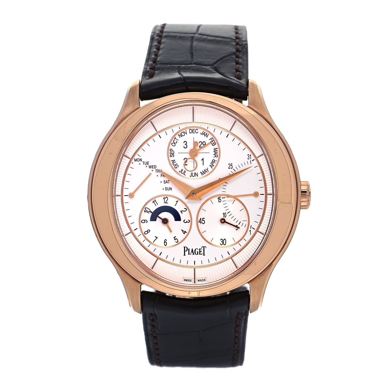Piaget 18K Rose Gold Alligator 43mm Gouverneur Perpetual Calendar Automatic Watch 1 of 5