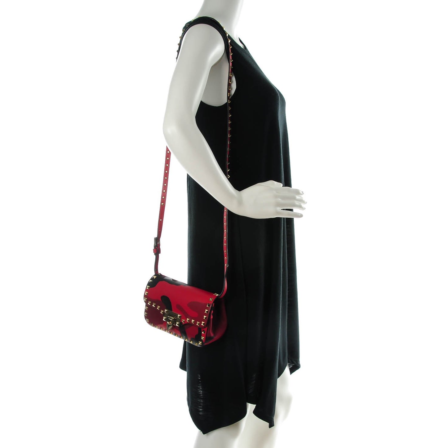 Nappa Canvas Camouflage Mini Rockstud Flap Saddle Crossbody Bag Red
