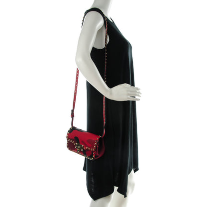 Valentino Garavani Nappa Canvas Camouflage Mini Rockstud Flap Saddle Crossbody Bag Red 2 of 7