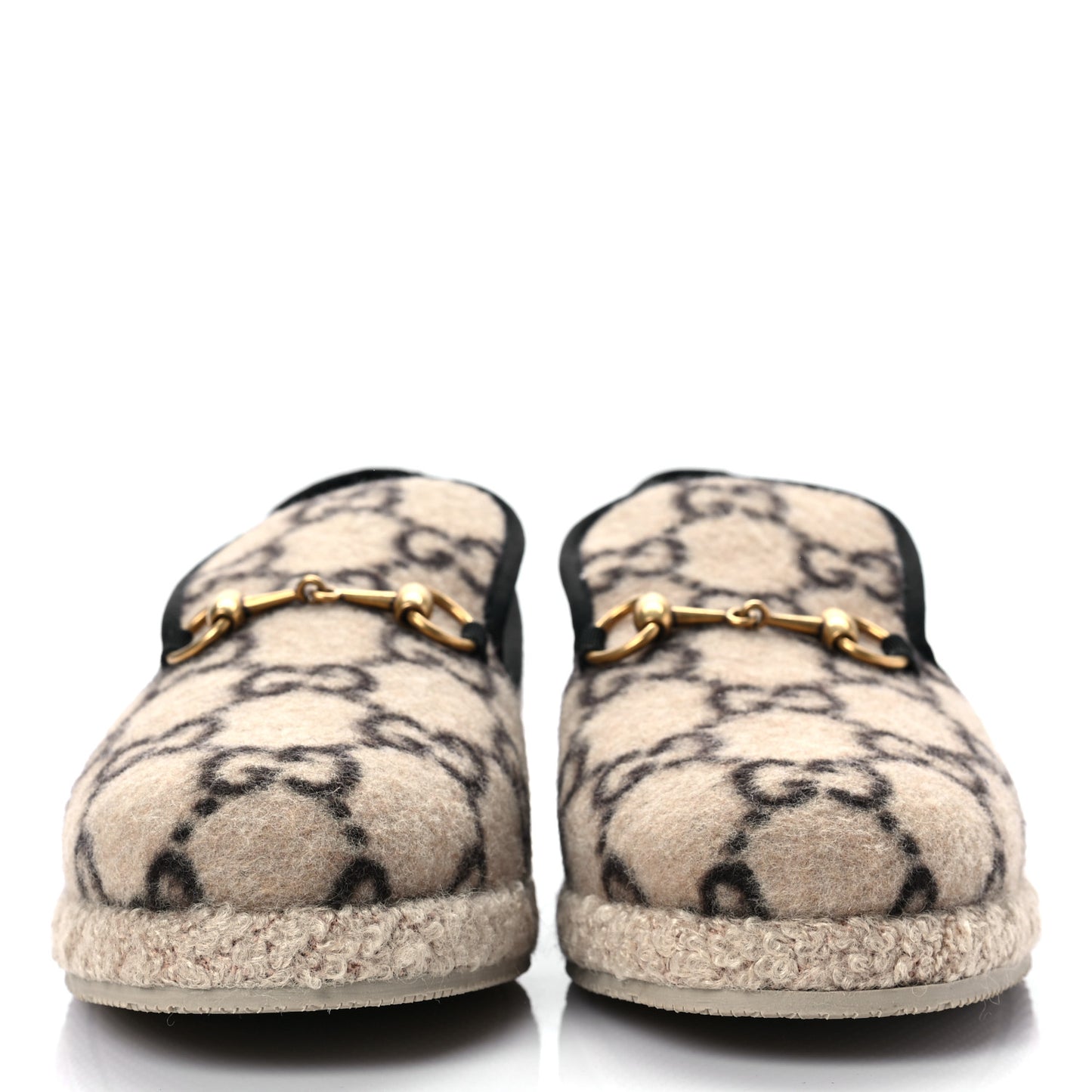 Covered Wool GG Monogram Womens Fria Horsebit Loafers 41 Beige Ebony Black Butterscotch