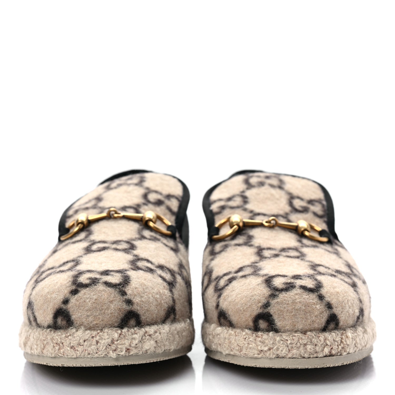 Gucci Covered Wool GG Monogram Womens Fria Horsebit Loafers 41 Beige Ebony Black Butterscotch 2 of 8