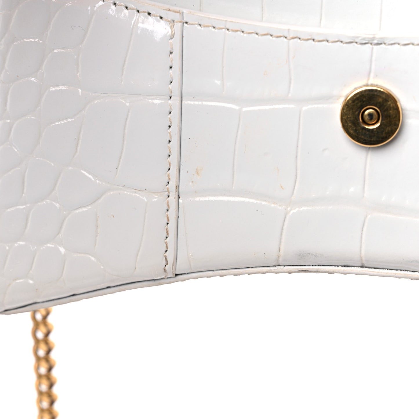 Shiny Calfskin Crocodile Embossed Hourglass Chain Bag White