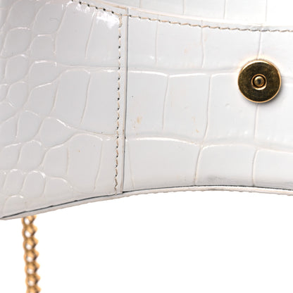Balenciaga Shiny Calfskin Crocodile Embossed Hourglass Chain Bag White 18 of 23