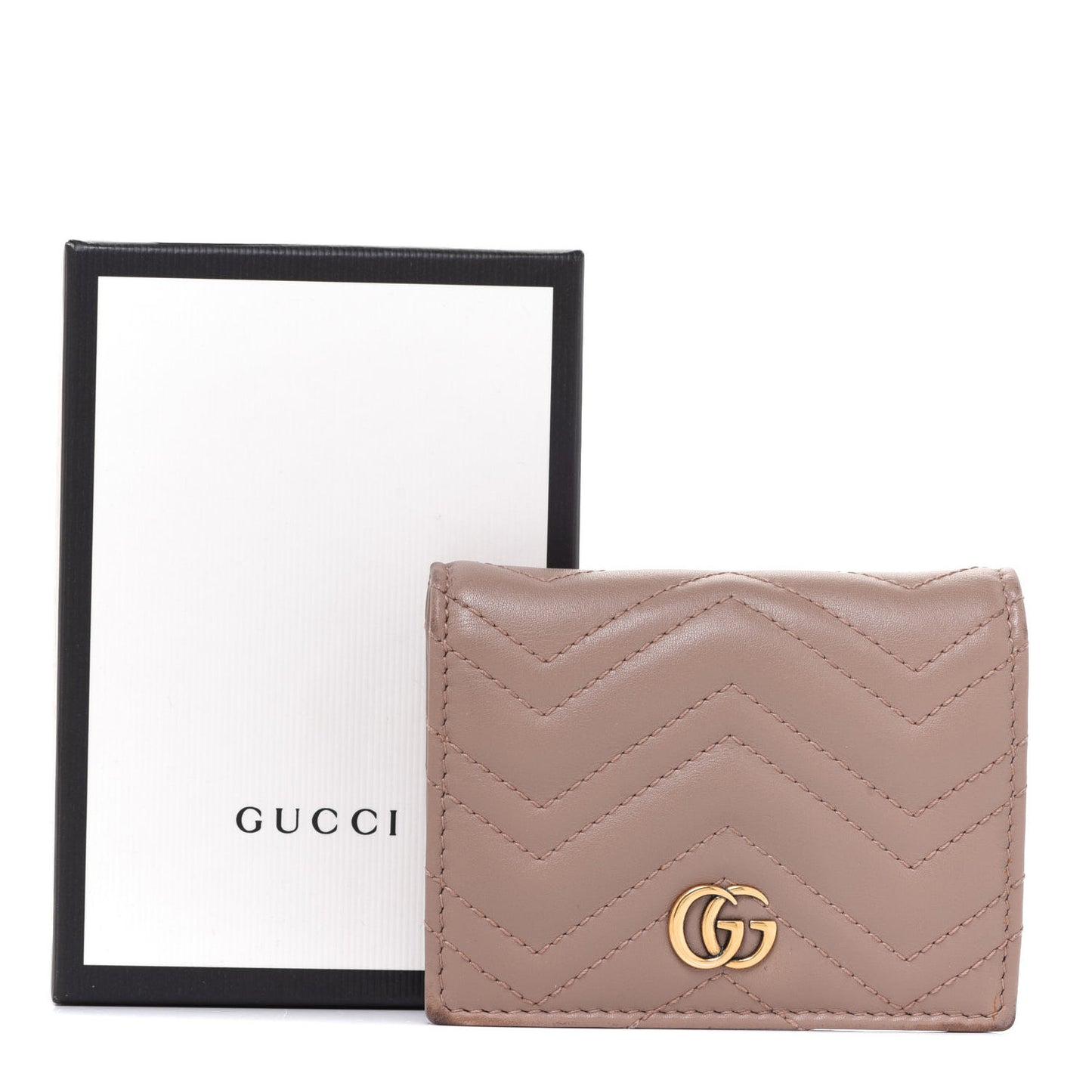 Calfskin Matelasse GG Marmont Card Case Wallet Porcelain Rose