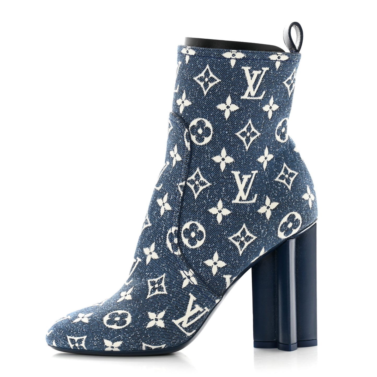Denim Monogram Silhouette Ankle Boots 39 Navy Blue
