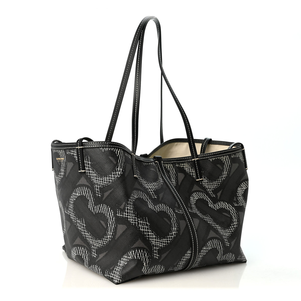 Burberry E-Canvas Calfskin Monogram TB Beach Tote  Graphite 4 of 11