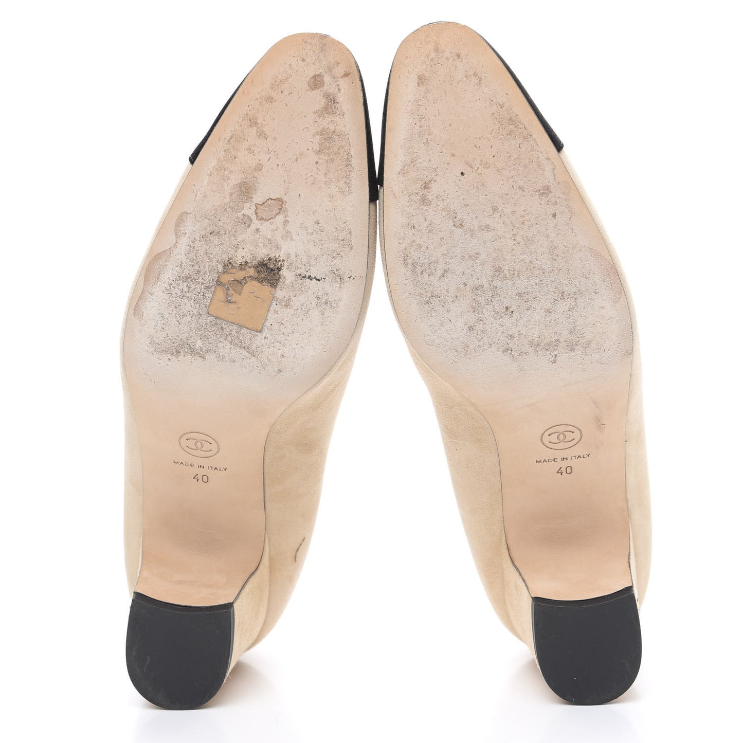 Suede Satin Cap Toe Low Heel Pumps 40 Beige Black