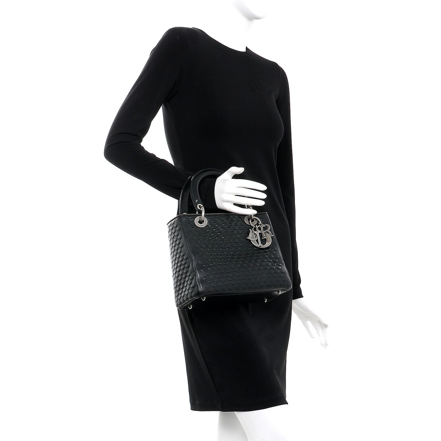 Lambskin Fish Scale Detail Medium Lady Dior Black