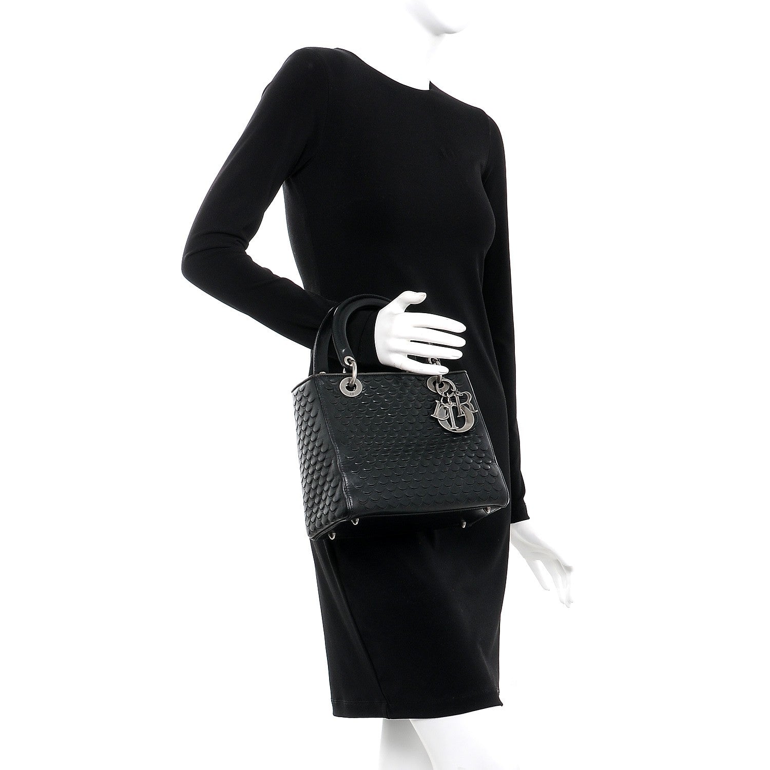 Christian Dior Lambskin Fish Scale Detail Medium Lady Dior Black 2 of 7