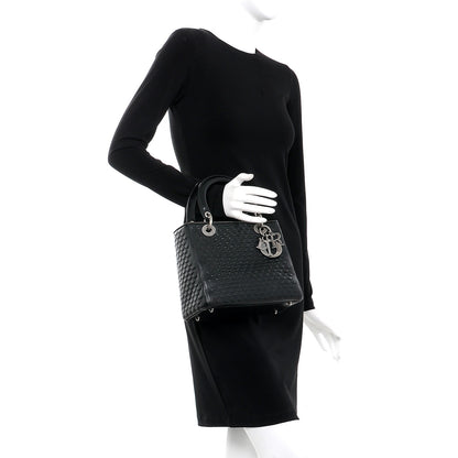 Christian Dior Lambskin Fish Scale Detail Medium Lady Dior Black 2 of 7