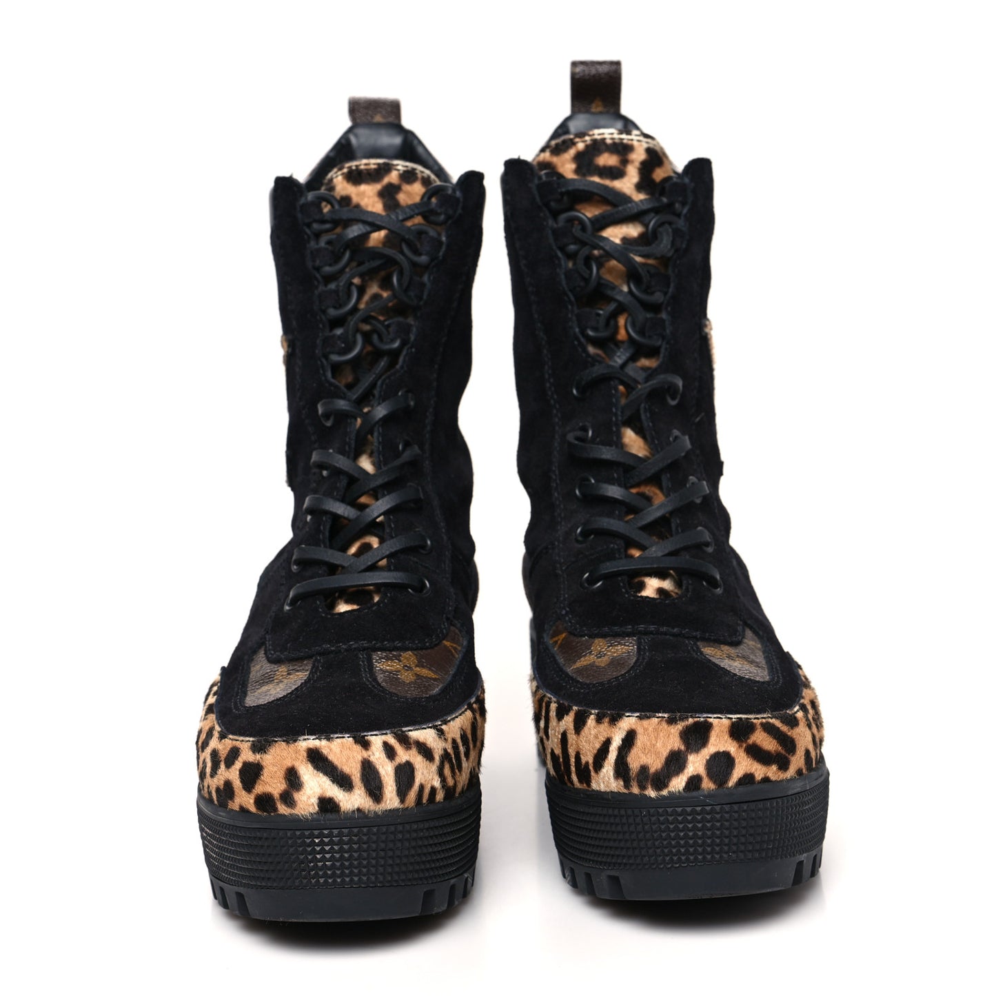 Suede Calfskin Monogram Laureate Platform Desert Boots 40 Black