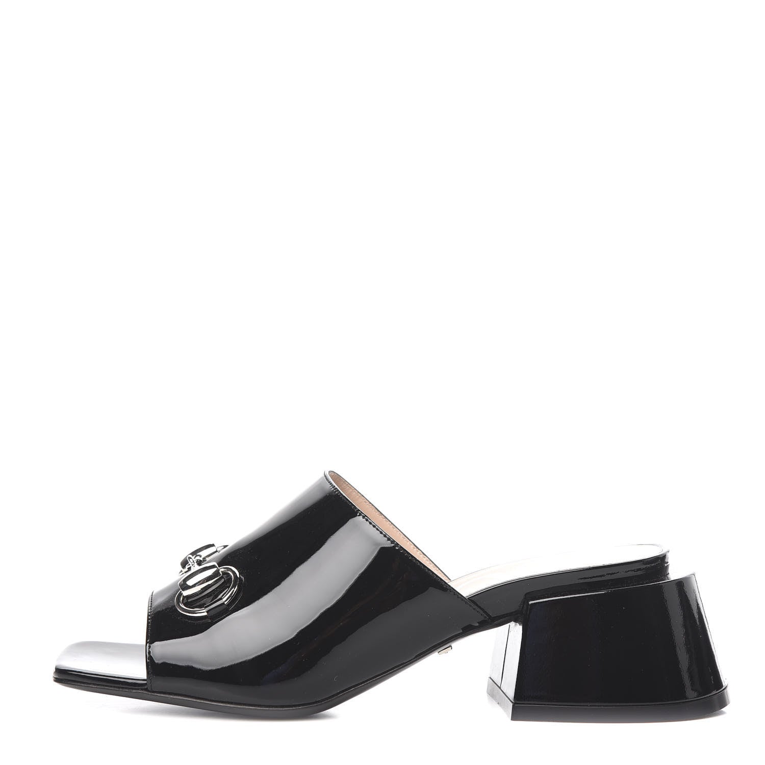 Gucci Patent Lexi Horsebit Mid-Heel Slide Sandals 35 Black 1 of 10