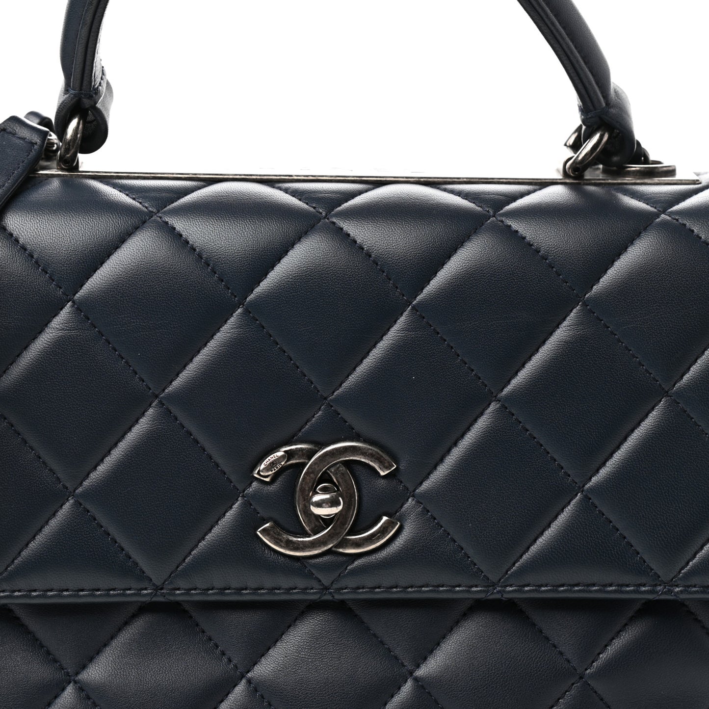 Lambskin Quilted Medium Trendy CC Flap Dual Handle Bag Navy Blue