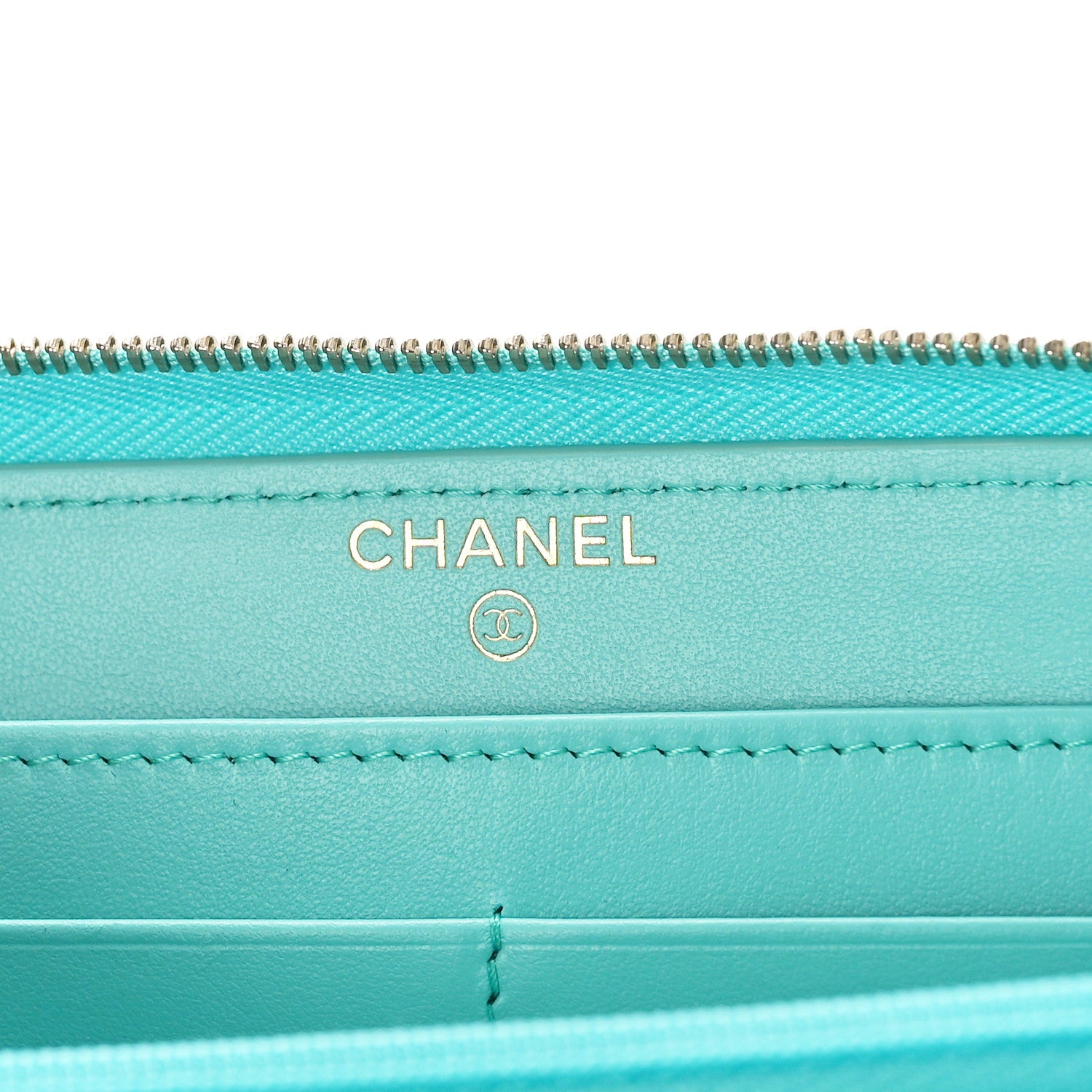 Chanel Caviar Quilted Large Gusset Zip Around Wallet Turquoise 6 of 9
